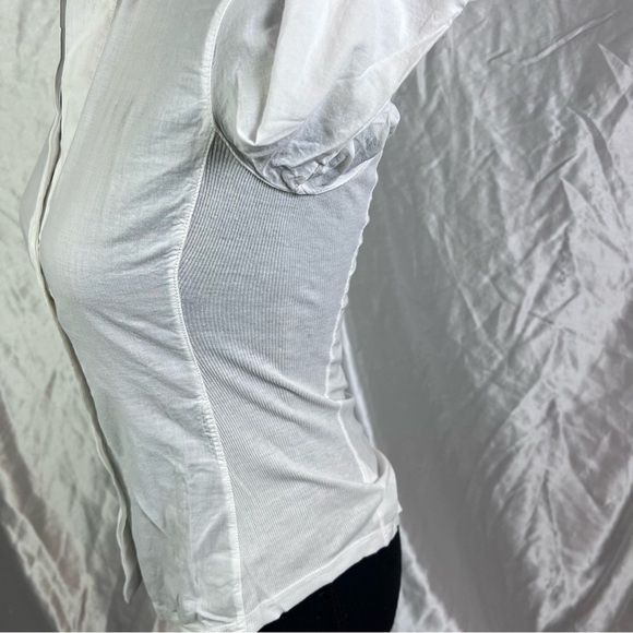 James Perse White Button Down Rib Knit Side Short Sleeve Top Size 0 - Picture 7 of 15